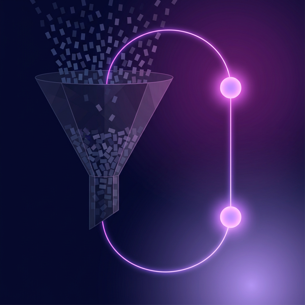 Abstract illustration of a glowing handshake cutting through a storm of faded job applications